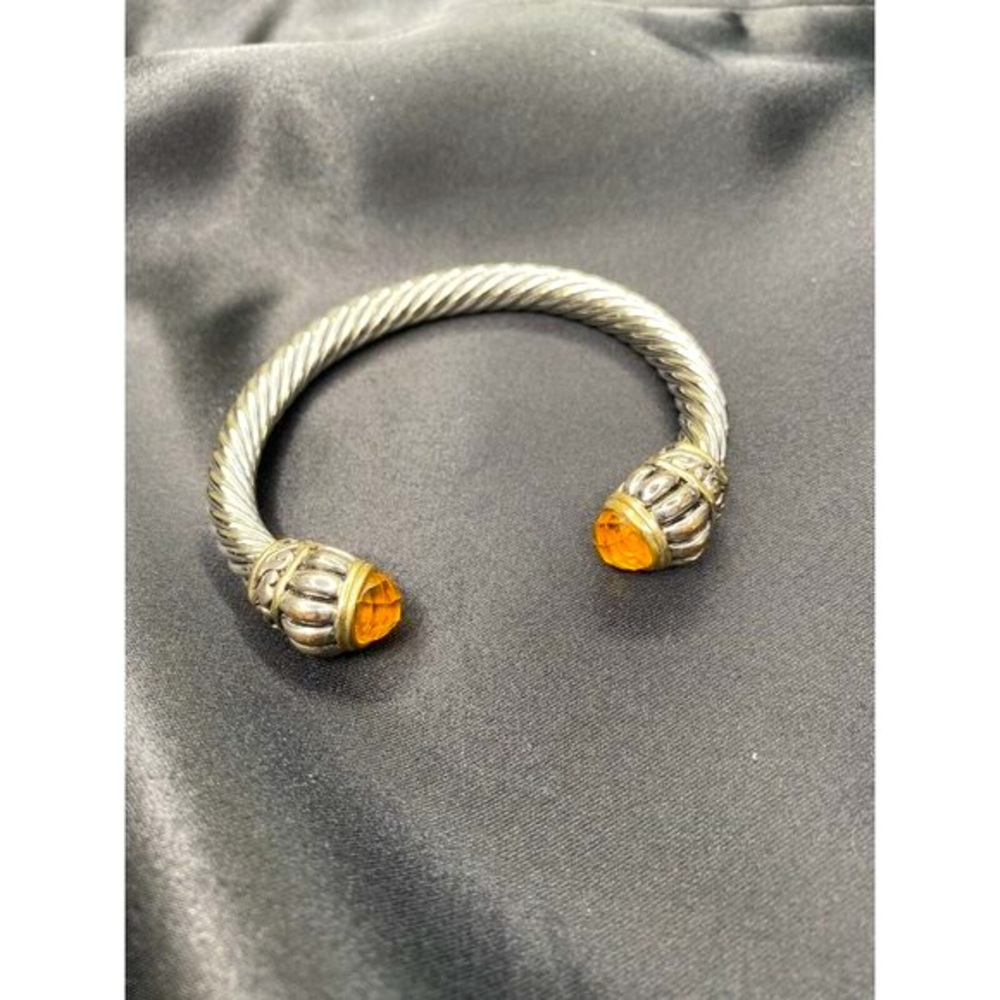Twisted Cable Cuff Bracelet Silver Tone With Cabochon Ends NWOT - Picture 3 of 11